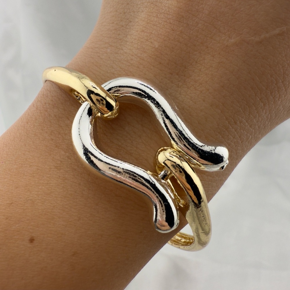 2 tone Anthropologie adjustable Gold and Silver Women's Bracelet - Picture 3 of 4